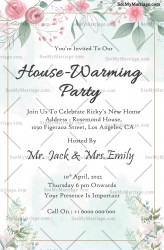 Floral House Warming Party Card In Water Color Theme Painted In Pastel Shades Of Pink Green And Blue