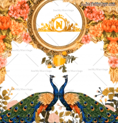 Exotic garden Theme Wedding Invitation With Gold Accents And Majestic Peacocks
