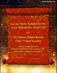 Scroll Theme Bhramopadesam Wedding Invitation In Red Colour