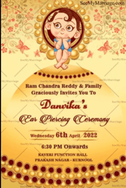 Thinking Baby With Golden Theme Ear Piercing Ceremony Video Invitation