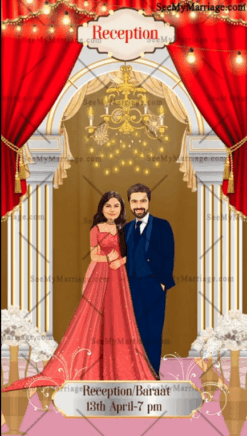 A Blue Theme Wedding Invitation With Couple's Initials Monogrammed and Fun Wedding Event Specific Caricatures