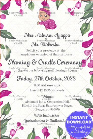 A Naming Ceremony Invitation Card-Bonny Baby Girl Dressed In Pink
