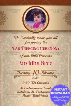 A Rich Invitation In Cream And Gold For Ear Piercing Ceremony Of Your Little Princess