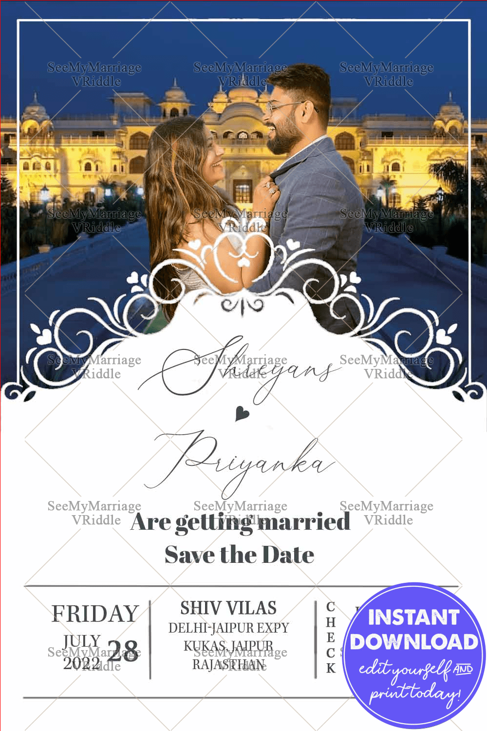 A Romantic Christian Wedding Invitation With Made For Each Other Couple Photographed In Front Of Taj Falaknuma Under The Starry Night Sky