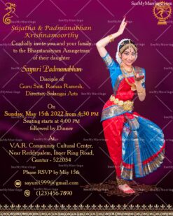 A Royal Purple Theme Invitation To Arangetram Ceremony With Blessings Of Nataraja And Ganesha