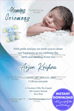 Blue Theme Invitation For Naming ceremony With Baby Image For Boys