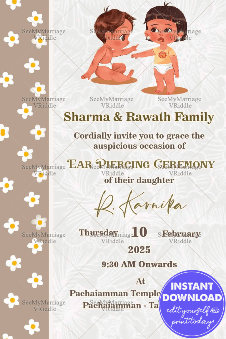 Daisy Floral Theme Sister Act Ear Piercing Invitation Card With Big Sister Supporting The Younger Sis
