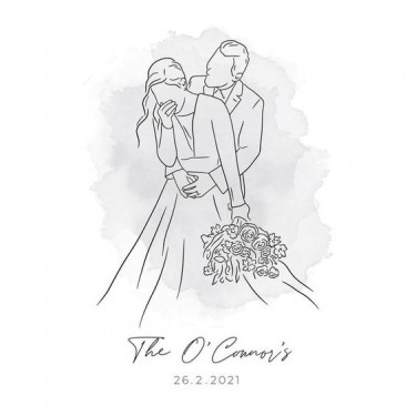 Beautiful Save The Date Card With Lovely Pencil Sketch Of The Happy Couple