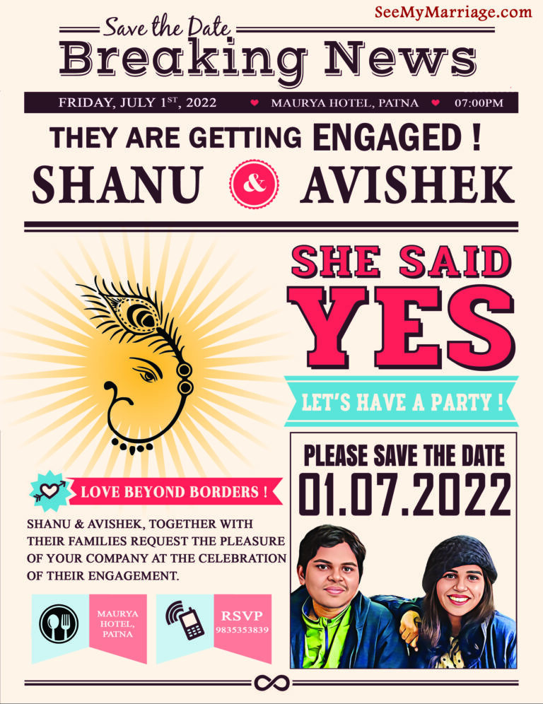 A Fun Wedding Chronicle Newspaper Full Front Page Broadcast Theme Modern Save The Date And Engagement Ceremony Invitation Card
