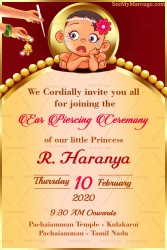 Ear Piercing Ceremony Video Invitation Sporting A Cute Teary Eyed Cartoon Baby With Pearl Head Band