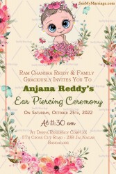 Pink Floral Video Invitation For Ear Piercing Ceremony With A Cute Blue Eyed Cartoon Baby