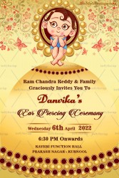 Invitation Card With A Cute Baby Thinking About Her Ear Piercing Ceremony