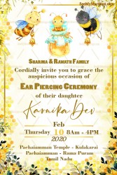 Cream Base Honey Bee Theme Ear Piercing Ceremony Invitation Card With Gold And Yellow Honeycomb Design
