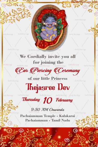 Little Krishna Theme Invitation Card For Ear piercing Ceremony