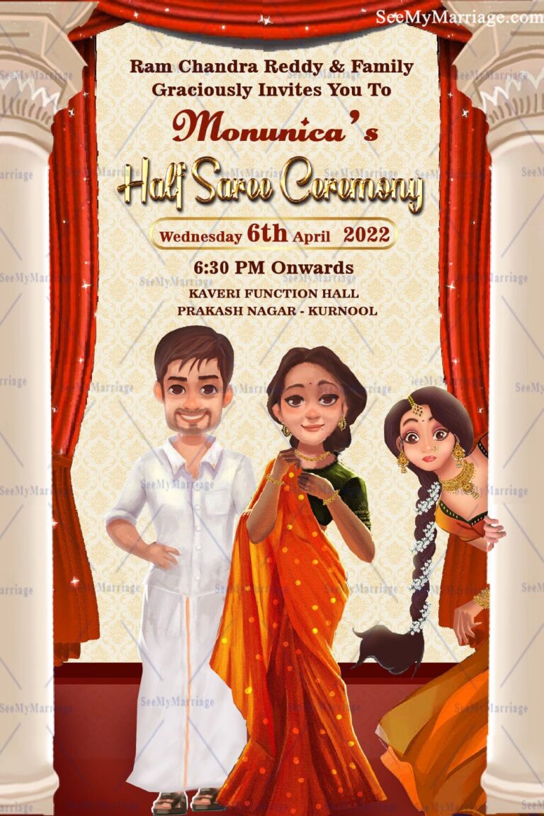 A Cartoon Theme Grand Invitation Video With Invite From Mom And Dad For Half Saree Ceremony Of Mischievous Daughter - 210287 - Free