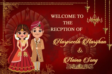 Red Theme Rich And Royal Wedding Banner With A Cartoon Couple In Regal Wedding Finery
