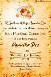 Watercolour Theme Dreaming Baby Girl Ear Piercing Ceremony Invitation With Floral Design