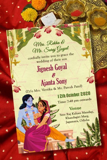 Traditional Wedding Invitation Card Inspired By Eternal Love Of Radha Krishna