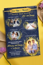 A Denim Blue Coloured Save the Date Wedding Invitation Card In A Story Of Us Theme With Pictures