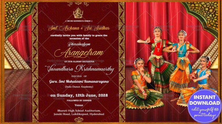 A Grand Arengatram Ceremony Invitation Card For Ranga Pravesham On The World Stage