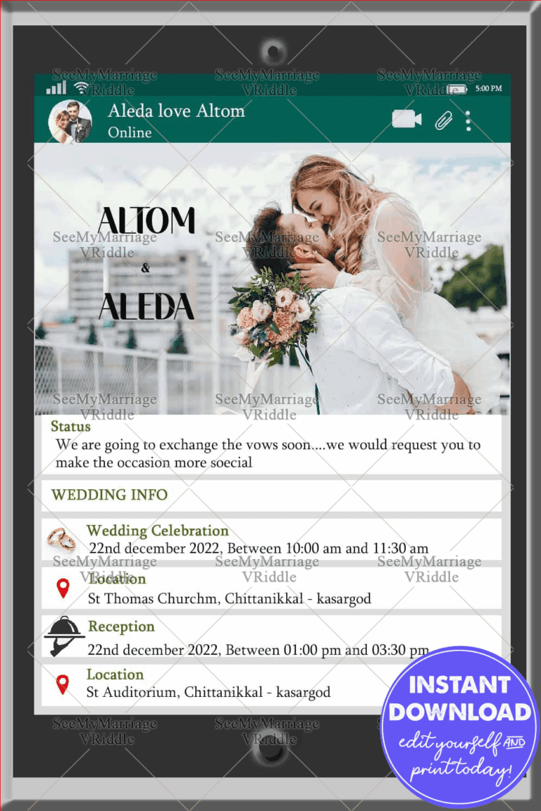 A Modern Social Media Broadcast Theme Wedding Invitation Card With Couple Image