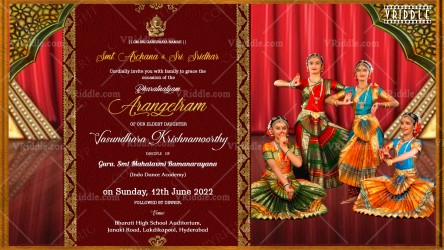 A Grand Arengatram Ceremony Invitation Card For Ranga Pravesham On The World Stage