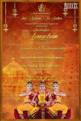 Golden Yellow Theme Grand Arengatram Invitation Card With Divine Blessings