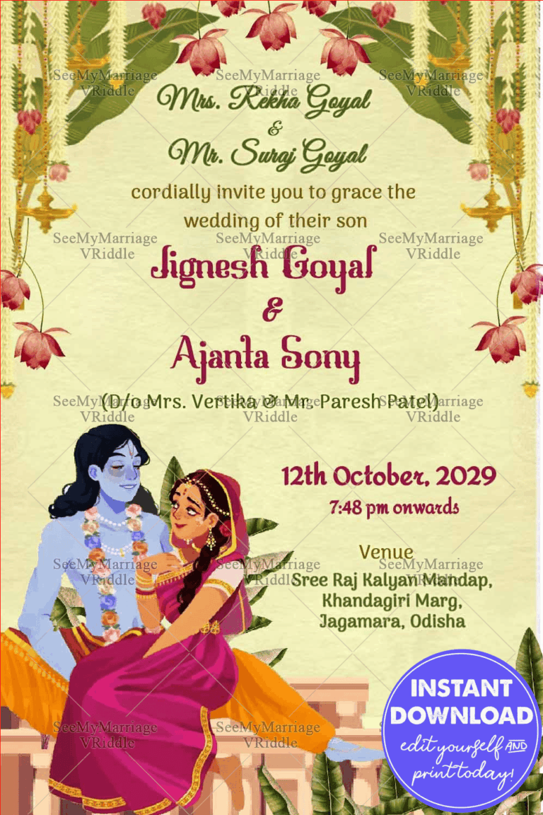 Traditional Wedding Invitation Card Inspired By Eternal Love Of Radha Krishna