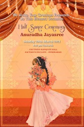 Invitation Card For Half Saree Ceremony Of A Bashful Girl In Shades Of Peaches And Pinks