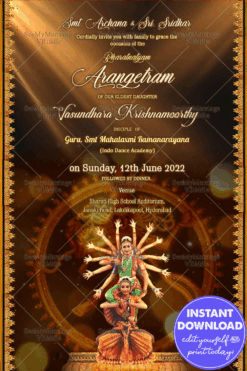 Invitation Card For Traditional Arengatram Ceremony Seeking Blessings Of Lord Nataraja On Ranga Pravesham Of Budding Performers