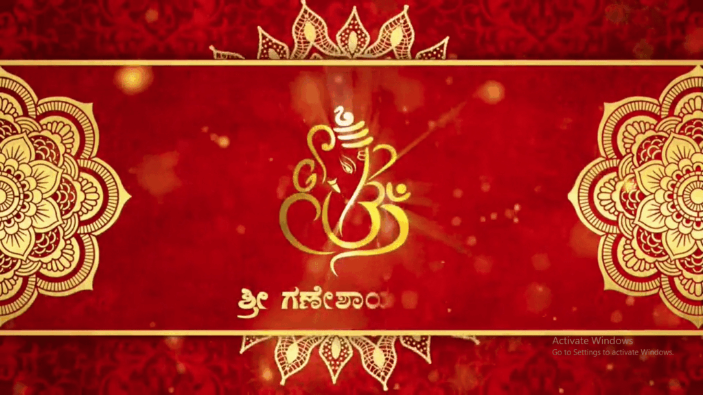 Traditional Kannada Wedding Invitation Video In Vermilion Red Theme With Golden Ganesha And Spinning Mandala Designs - 212582 - Free