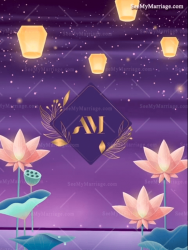 Blooming Lotus In The Night Theme Invitation Video For Engagement With A Starry Lavender Night Sky And Floating Lanterns