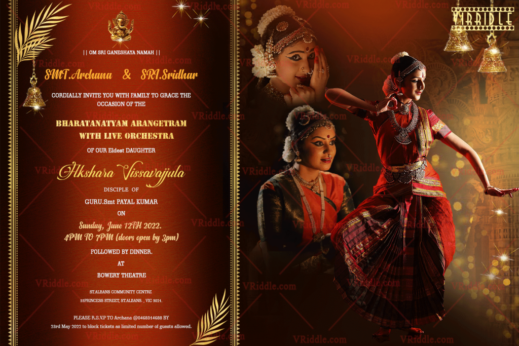 Dance Is My Prayer Theme Maroon Coloured Arengatram Invitation Card ...