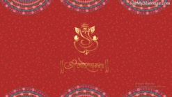 A Traditional Bhojpuri Invitation For House Warming Ceremony In Vermillion Red Colour And Golden Ganesha