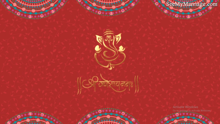 A Traditional Bhojpuri Invitation For House Warming Ceremony In Vermillion Red Colour And Golden Ganesha