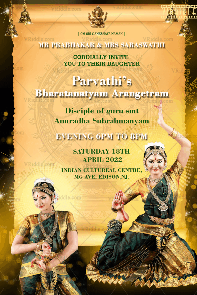 A Rich Gold Theme Sparkling Invitation Card For A Traditional Arengatram Ceremony