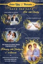 A Denim Blue Coloured Save the Date Wedding Invitation In A Story Of Us Theme With Pictures
