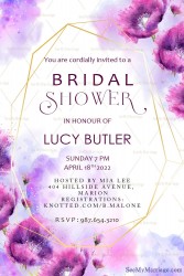 A Beautiful Floral Theme Bridal Shower Invitation Card In Dreamy Shades Of Purple And Lilac With Gold Geometrical Frames