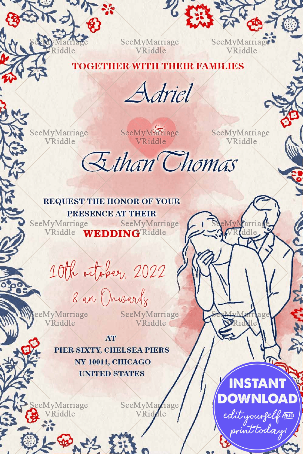 A Man And Wife Theme Christian Wedding Invitation With Splashes Of Peachy Pink Color