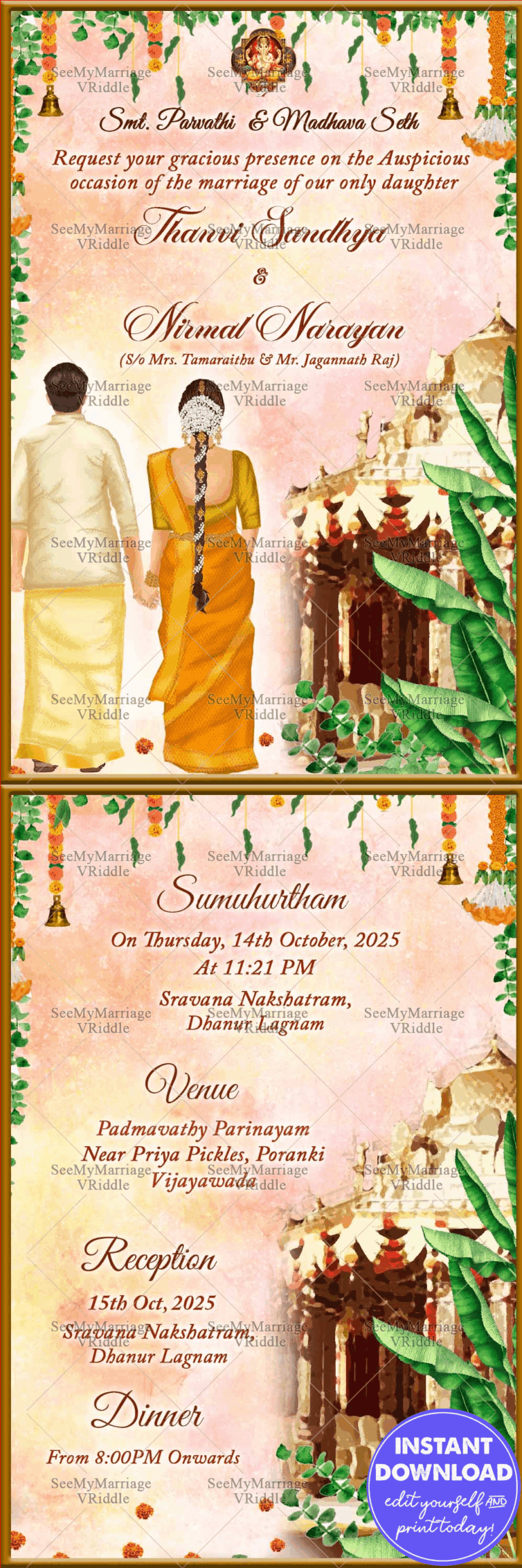 A Traditional South Indian Wedding Invitation Card In A Together Forever With Devine Blessings Theme