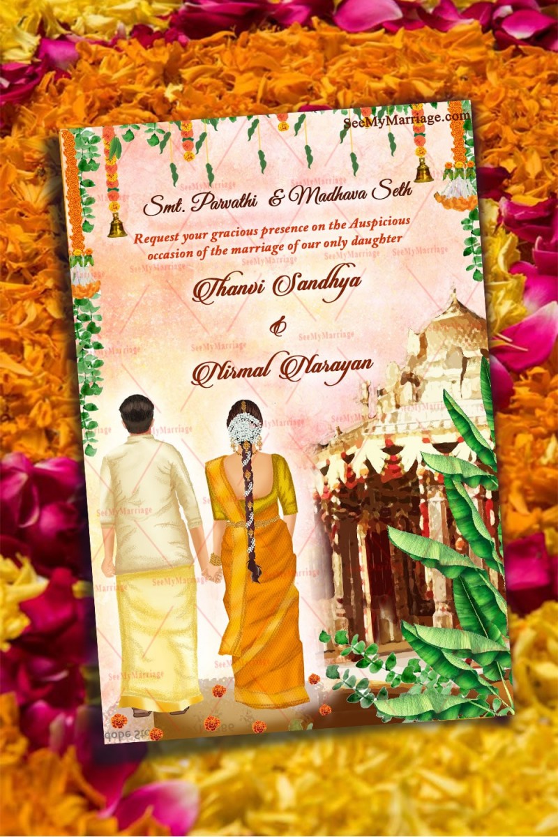 A Traditional South Indian Wedding Invitation Card In A Together ...