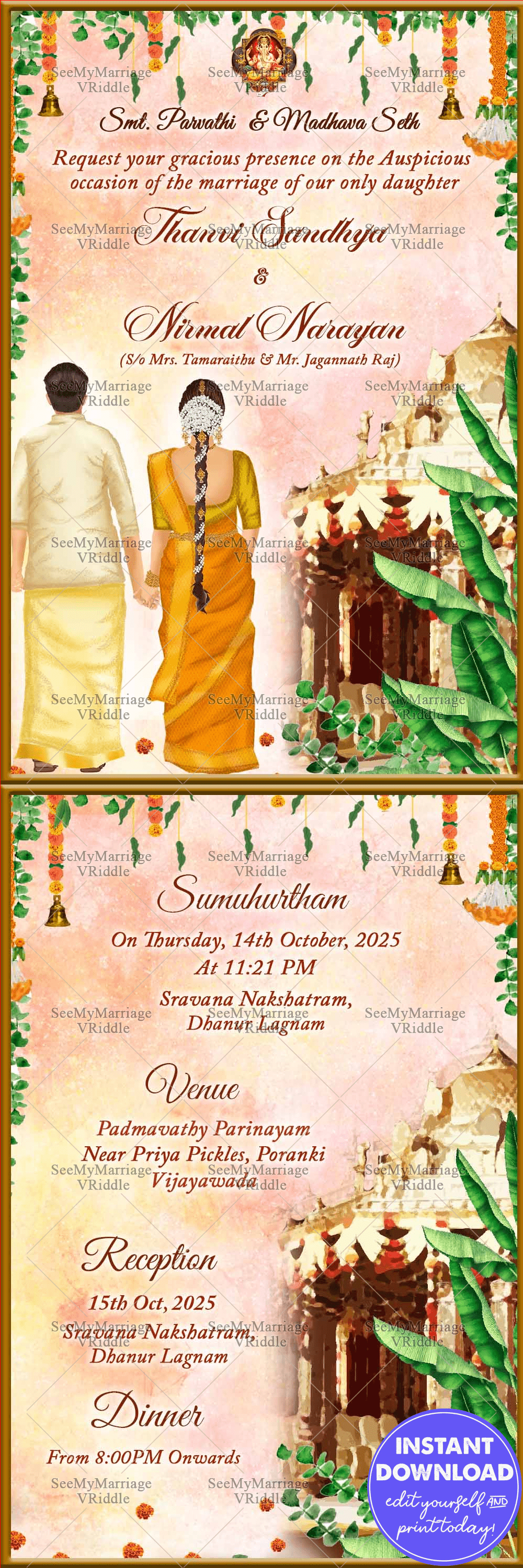 A Traditional South Indian Wedding Invitation Card In A Together Forever With Devine Blessings Theme