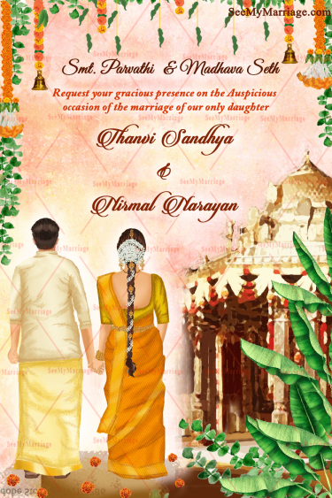A Traditional South Indian Wedding Invitation Card In A Together Forever With Devine Blessings Theme