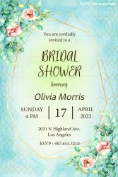 A Unique Sea Green Theme Invitation Card For Bridal Shower With Golden Pattern