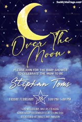 An Over The Moon Theme Baby Shower Invitation Card in Shades of Night Sky Blue