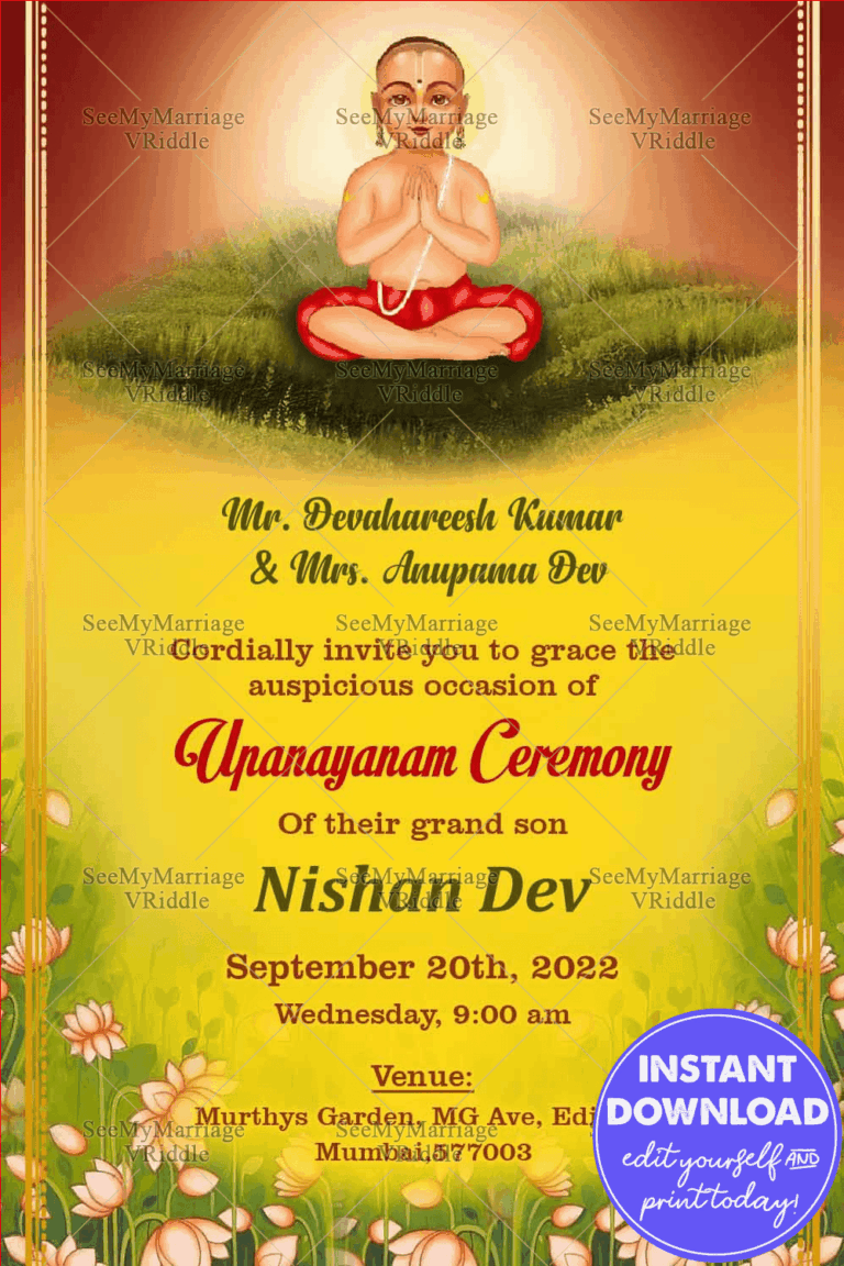 Enlightened By Knowledge Theme Invitation Card For Upanayanam Ceremony With Pink Lotus Flowers