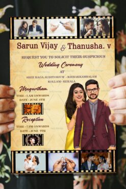 Modern Caricature Wedding Invitation Card In Reels Of Life And Love Theme