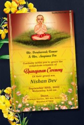Enlightened By Knowledge Theme Invitation Card For Upanayanam Ceremony With Pink Lotus Flowers