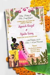 A Modern Touch To A Traditional Wedding Invitation Card With The Image Of Krishna Romancing His Cute Radha In Pink