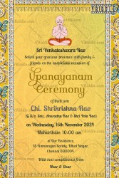 A Yellow Theme Invitation Card For Upanayanam Ceremony With Bright Kalamkari Design Border